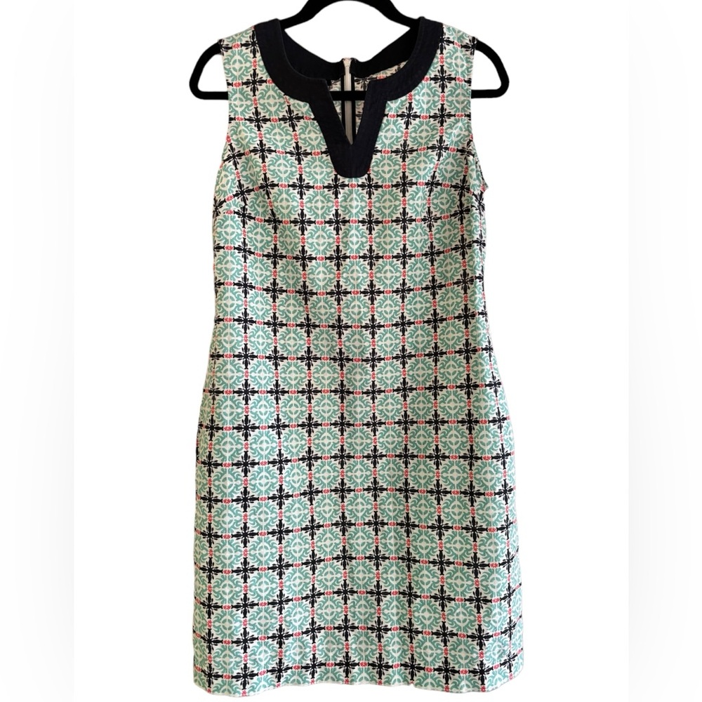 Talbots Linen Sleeveless V-neck Medallion Patterned Classic Shift Dress Size 6 - Picture 2 of 10